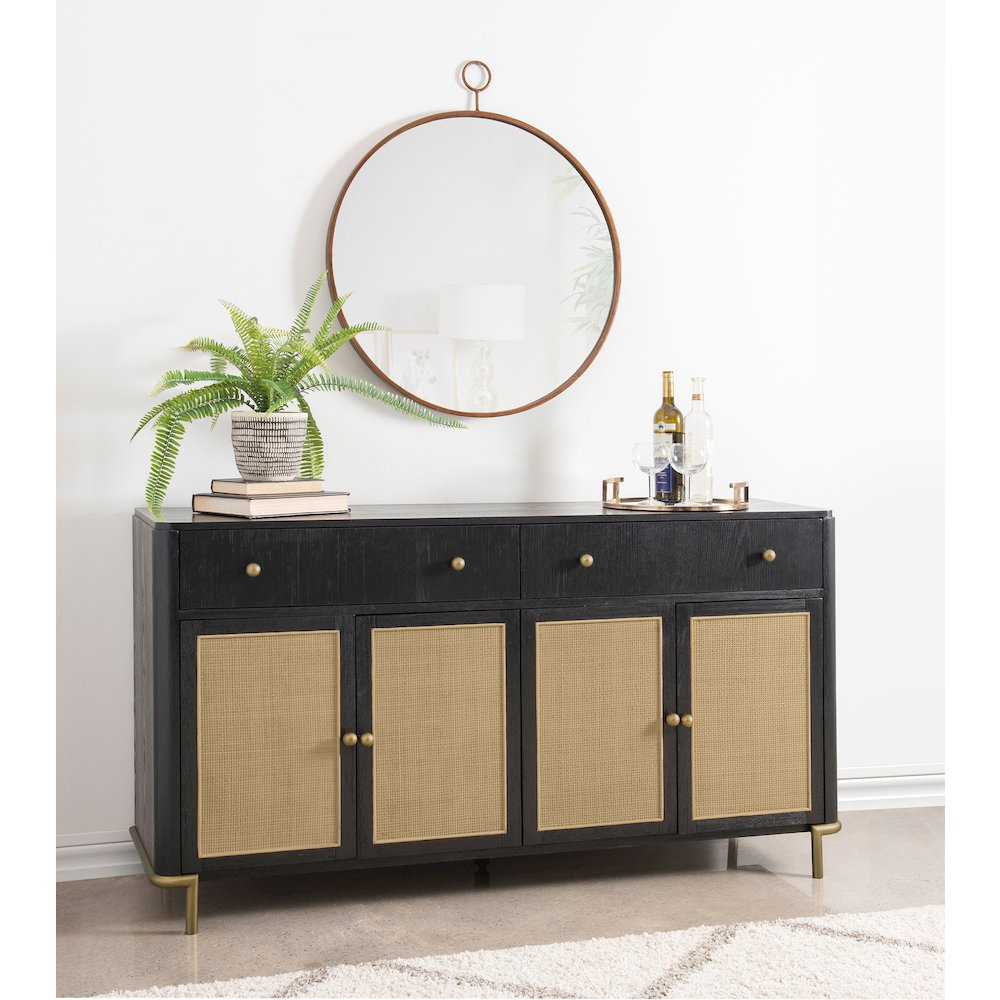 Arini 2-drawer Cane Door Dining Sideboard Server Black. Picture 2