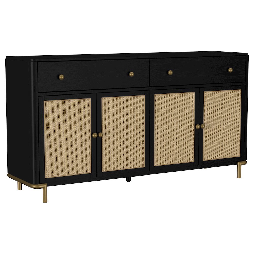 Arini 2-drawer Cane Door Dining Sideboard Server Black. Picture 1