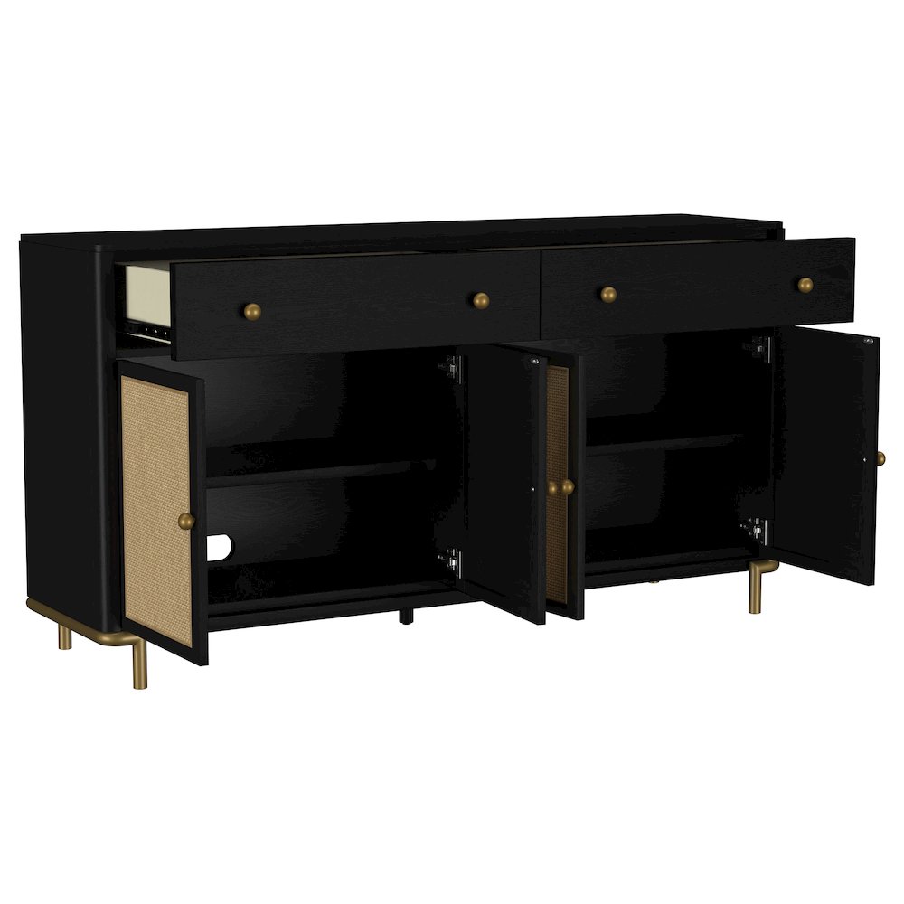 Arini 2-drawer Cane Door Dining Sideboard Server Black. Picture 3