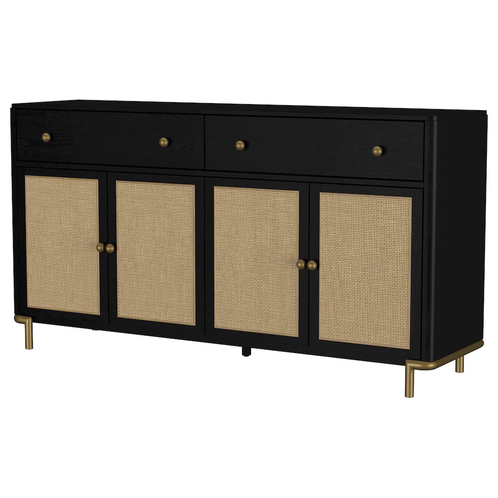 Arini 2-drawer Cane Door Dining Sideboard Server Black. Picture 5