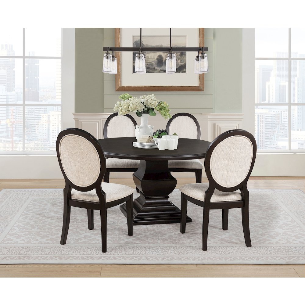 Twyla 5-piece Round Wood Dining Room Table Set Dark Cocoa. Picture 1