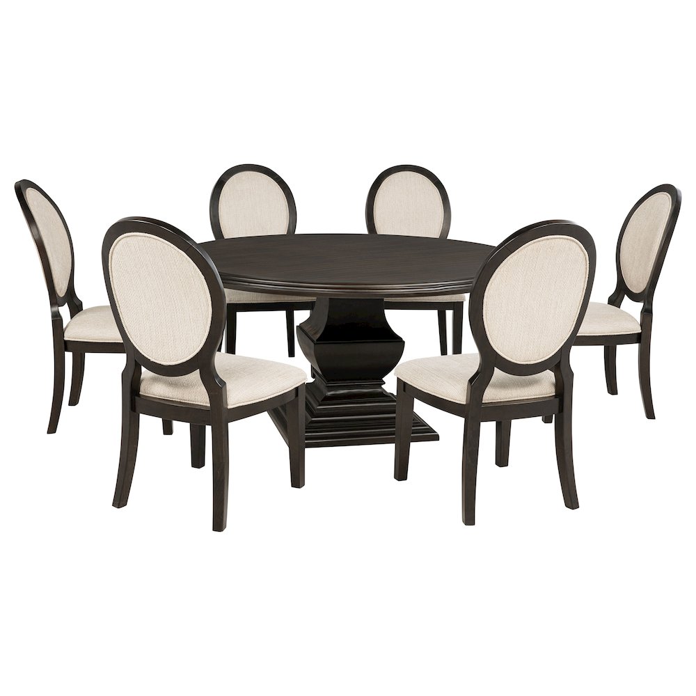 Twyla 7-piece Round Wood Dining Room Table Set Dark Cocoa. Picture 2