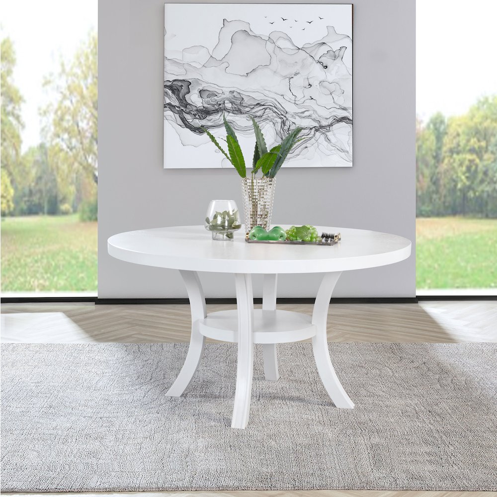 Judd 54-inch Round Dining Wood Table with Shelf Pearl White. Picture 4