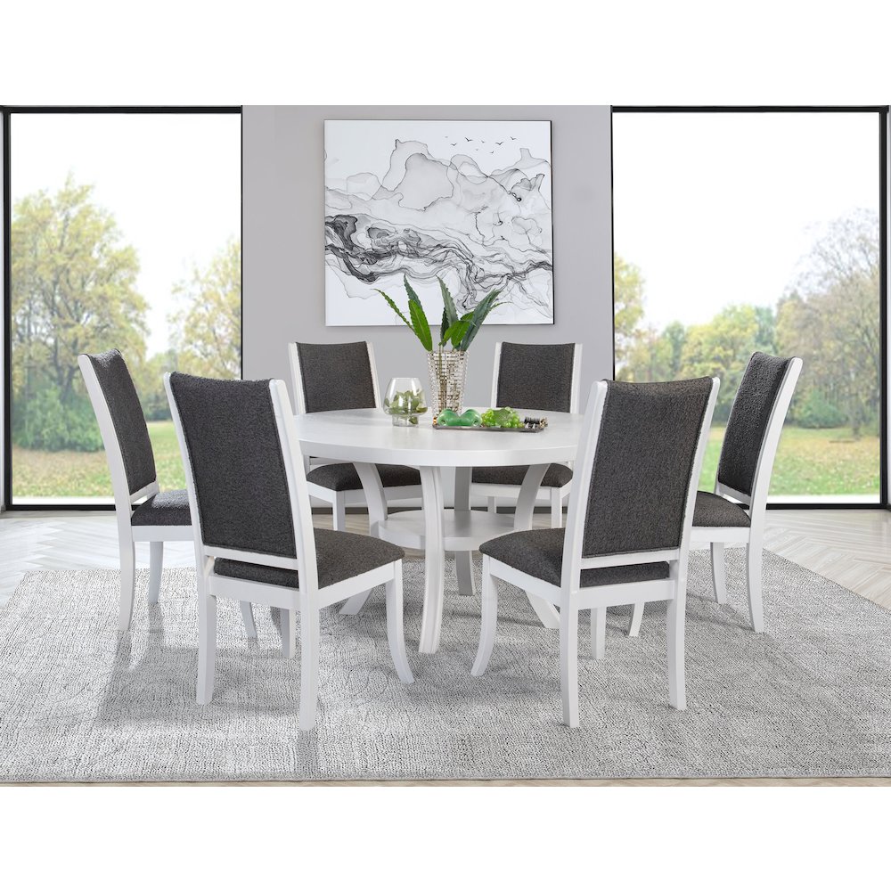 Judd 7-piece 54-inch Round Wood Dining Table Set Pearl White. Picture 2