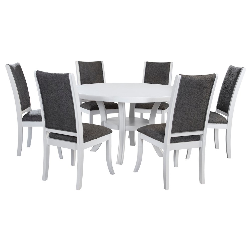 Judd 7-piece 54-inch Round Wood Dining Table Set Pearl White. Picture 1