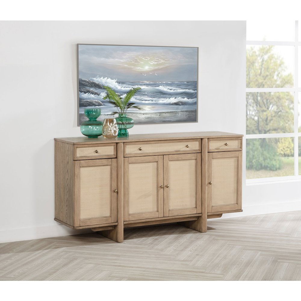 Kailani 4-door Cane Sideboard Buffet Cabinet Beige Oak. Picture 11