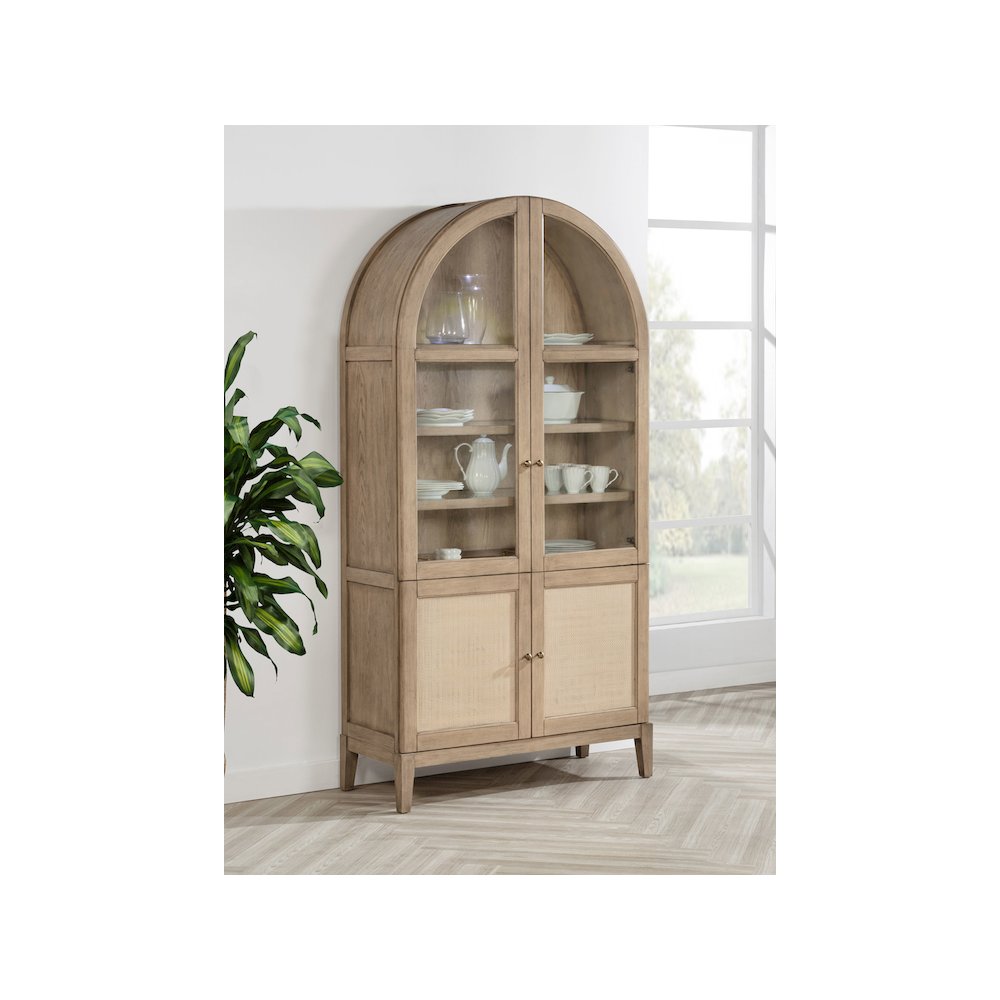 Kailani 4-Door Cane Dining Vitrine Display Cabinet Beige Oak. Picture 8