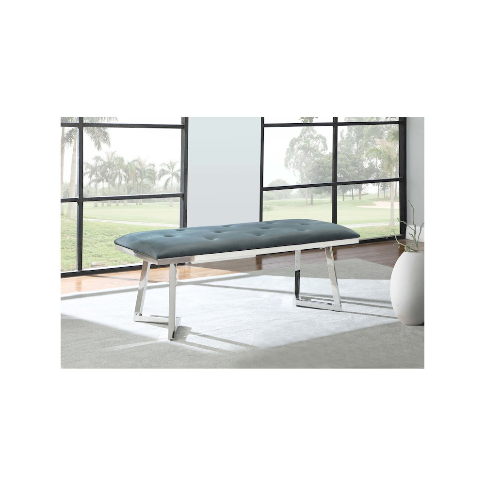 Beaufort Velvet Upholstered Dining Bench Steel Grey. Picture 6