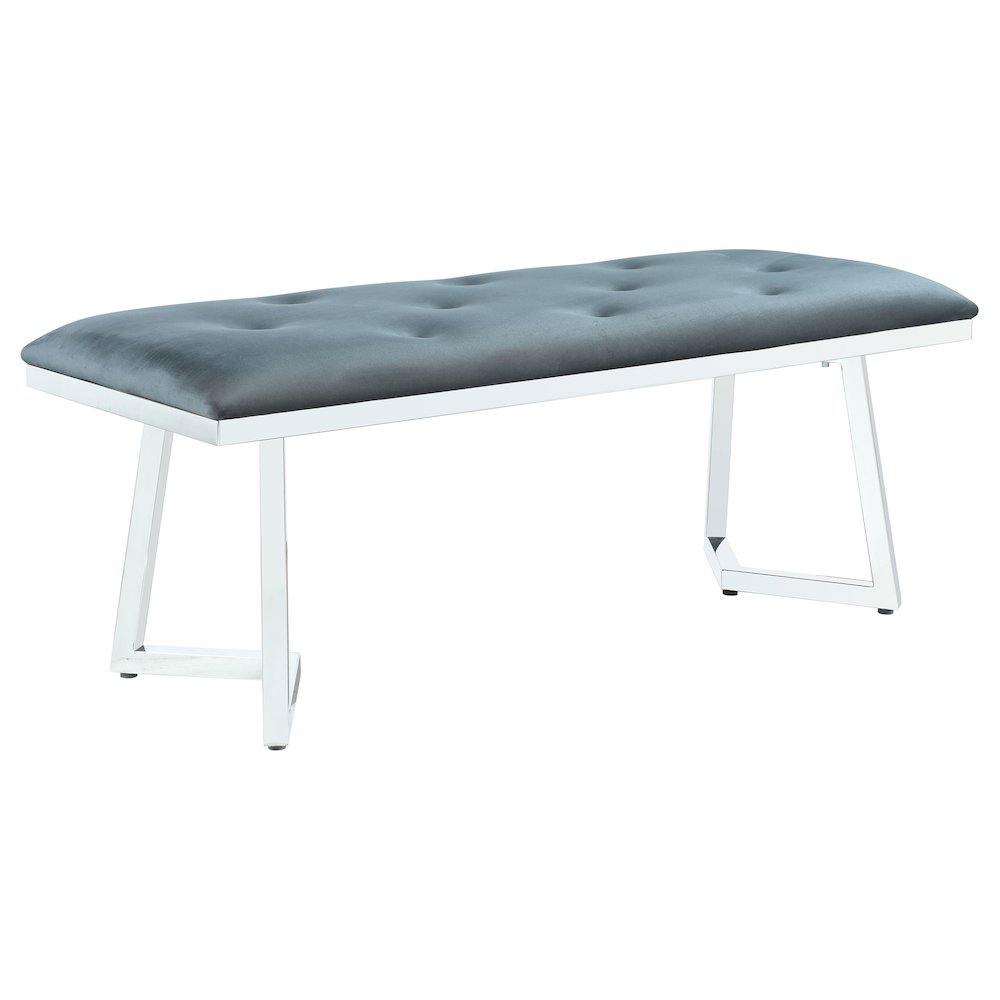 Beaufort Velvet Upholstered Dining Bench Steel Grey. Picture 1