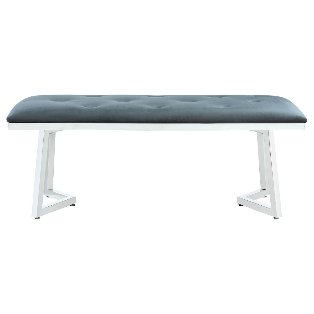 Beaufort Velvet Upholstered Dining Bench Steel Grey. Picture 3