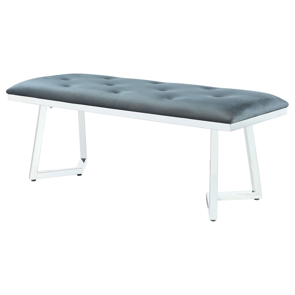 Beaufort Velvet Upholstered Dining Bench Steel Grey. Picture 4
