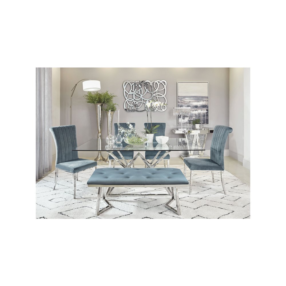 Beaufort Velvet Upholstered Dining Bench Steel Grey. Picture 8