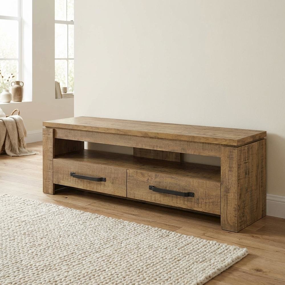 TV stand, 2 drawers, engineered wood, rubberwood solids & walnut veneers. Picture 3