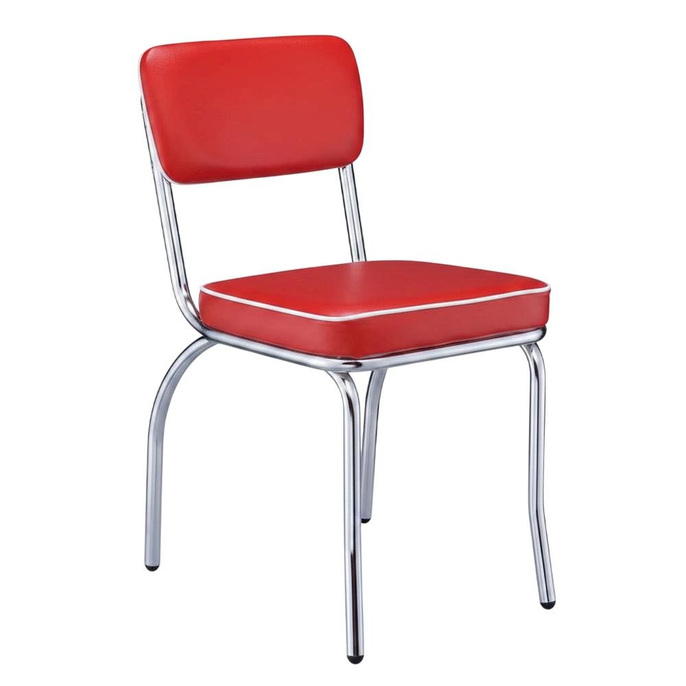 Set of 2 Upholstered Dining Chairs in Red with Chrome Legs for Dining. Picture 5