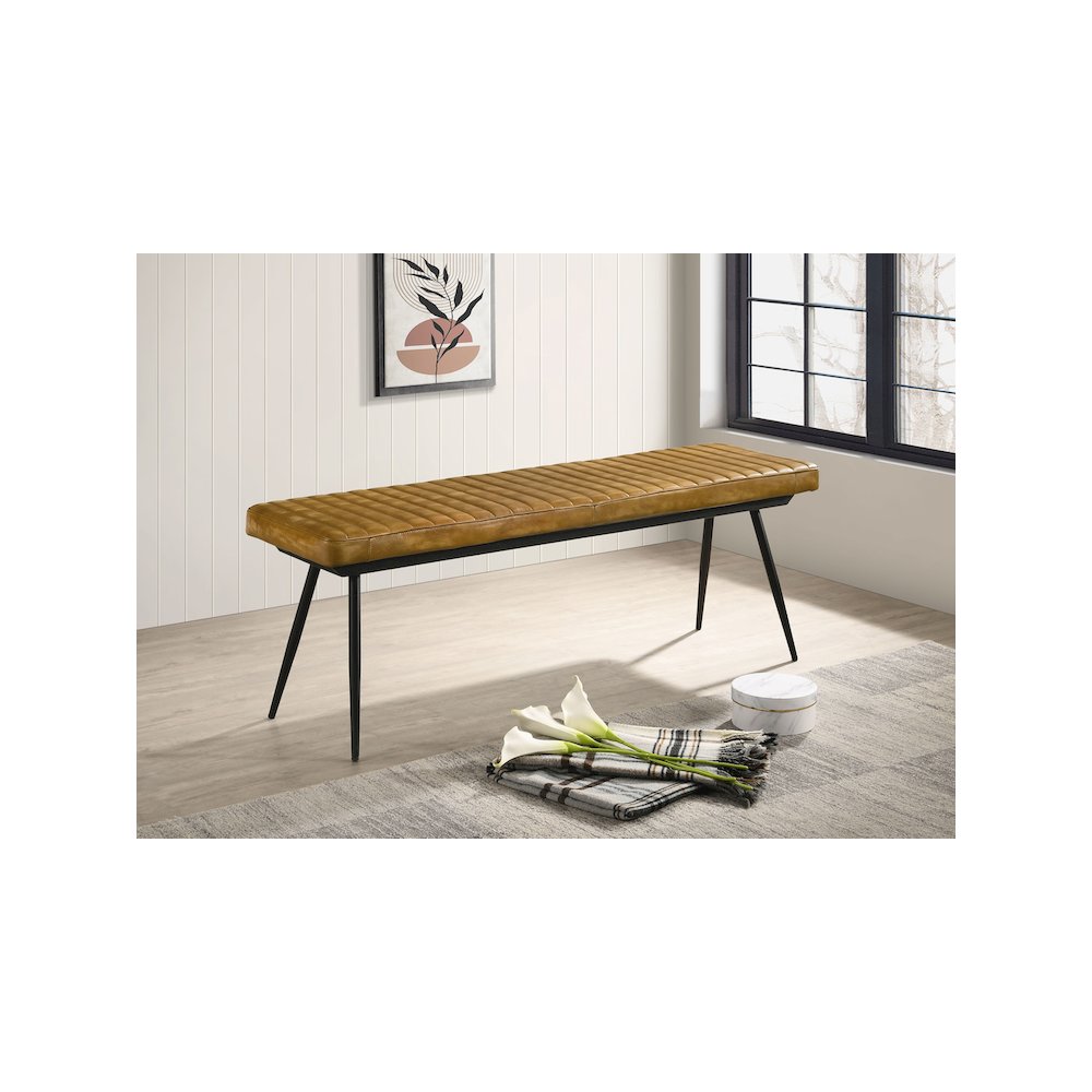 Misty Leather Upholstered Dining Bench Antique Camel. Picture 4