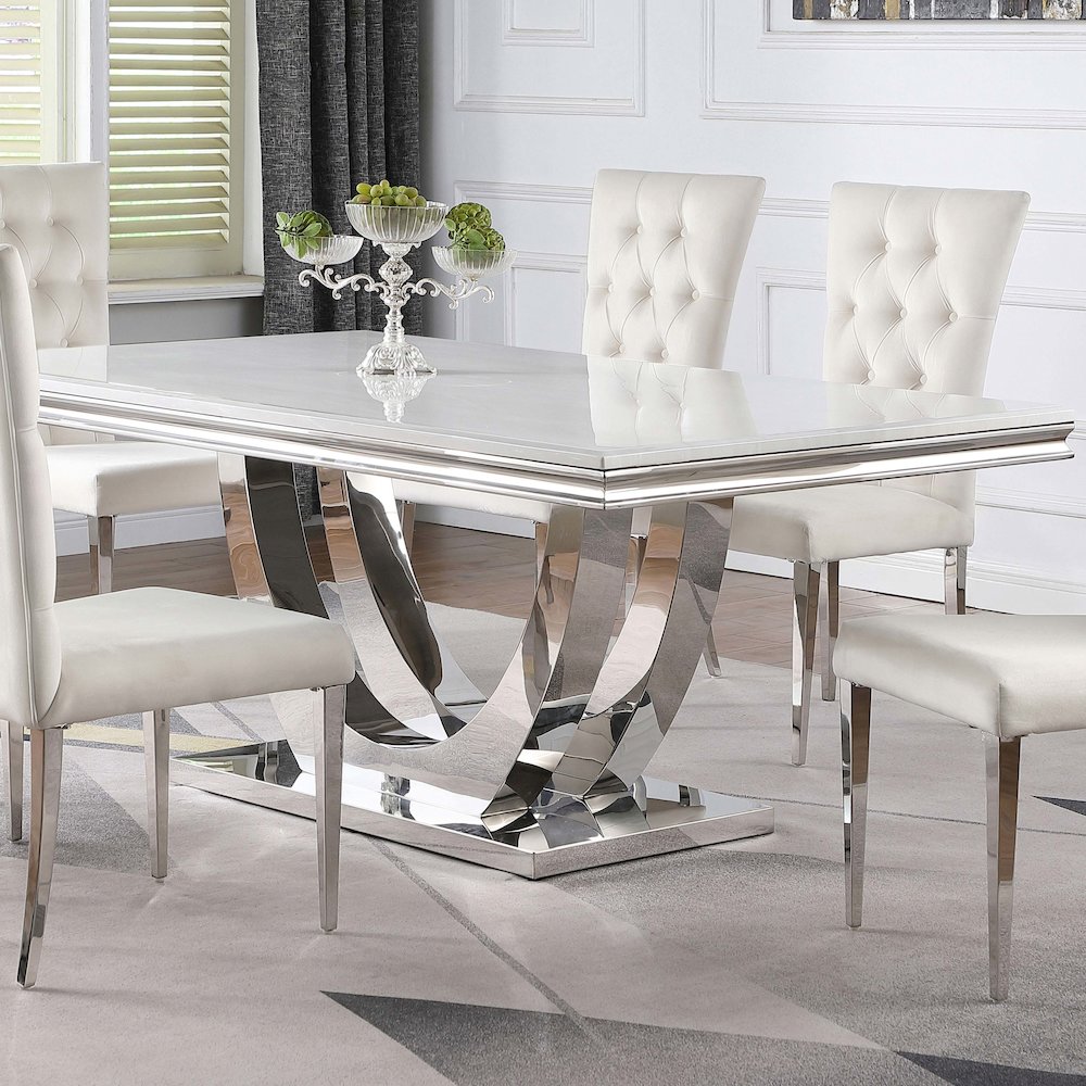 Kerwin Rectangular 71-inch Stone Top Dining Table White. Picture 5