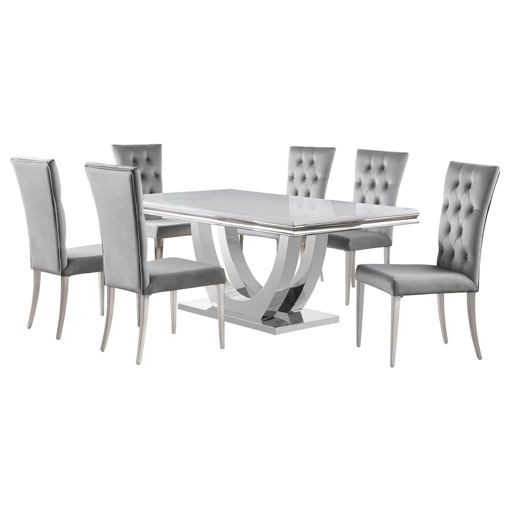 Kerwin 7-piece Rectangular Dining Table Set Grey and Chrome. Picture 1