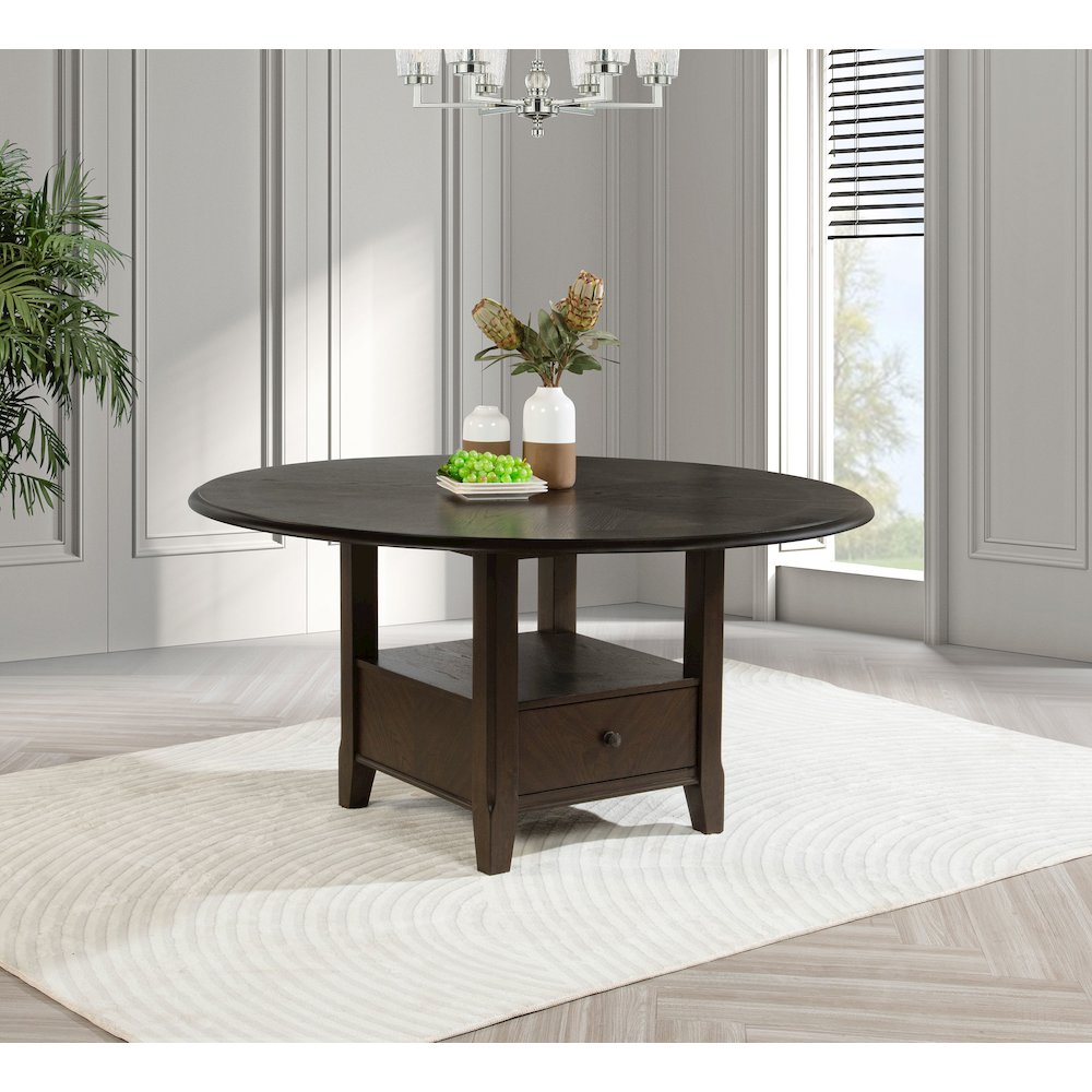 Twyla 60-inch Round Dining Table with Drawer Dark Cocoa. Picture 5