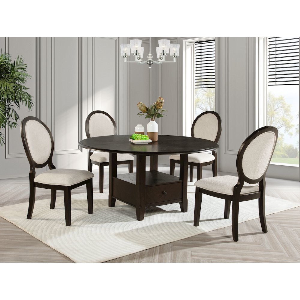 Twyla 5-piece 60-inch Round Wood Dining Table Set Dark Cocoa. Picture 1