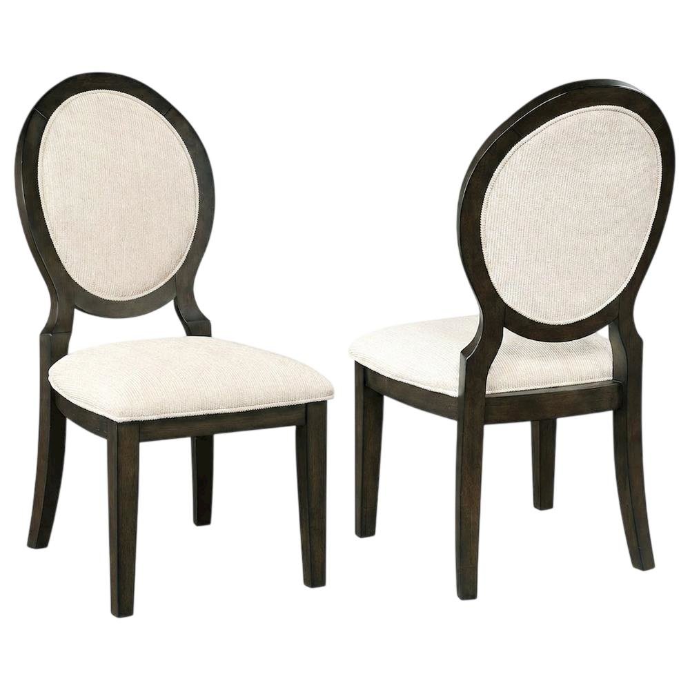 Oval Back Upholstered Wood Transitional Dining Side Chair, Set of 2. Picture 1