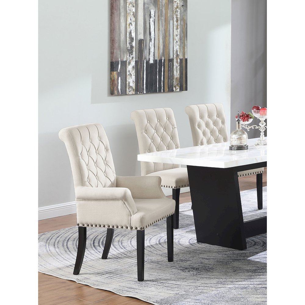 Alana Velvet Upholstered Dining Arm Chair Sand. Picture 9