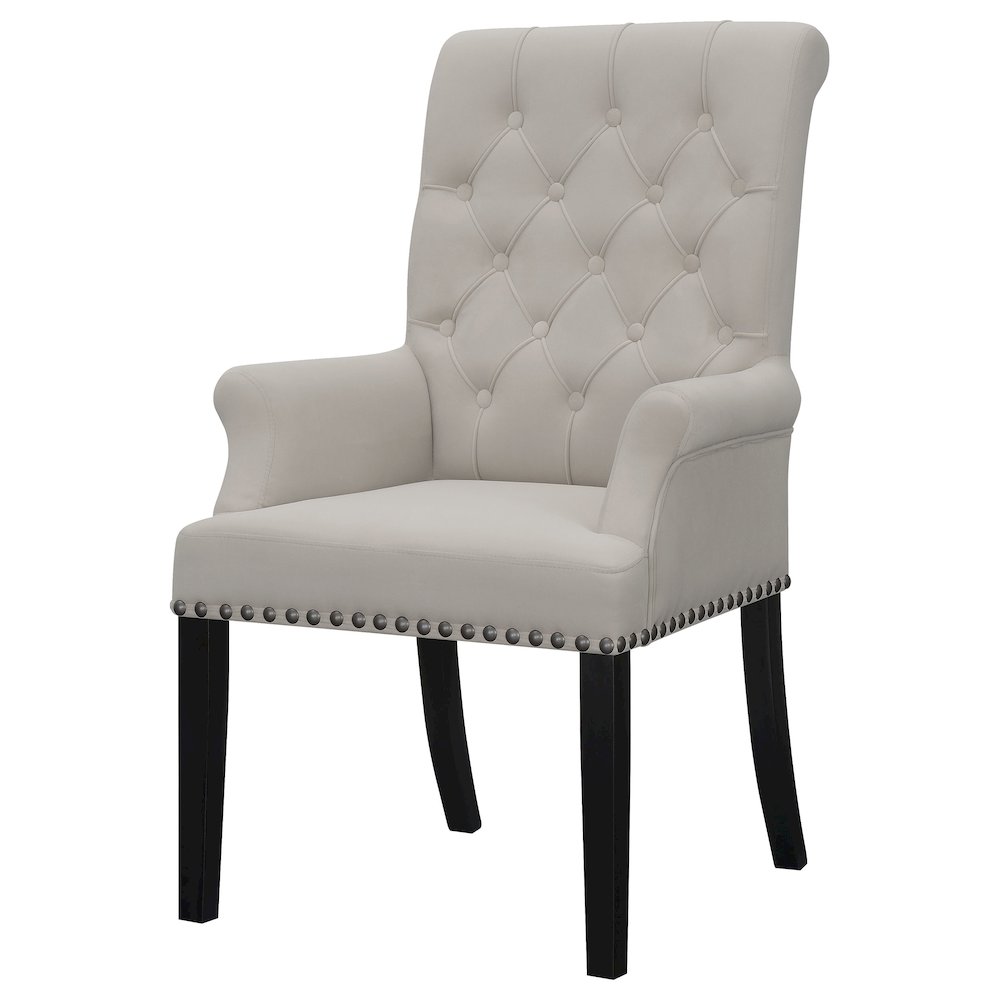 Alana Velvet Upholstered Dining Arm Chair Sand. Picture 4
