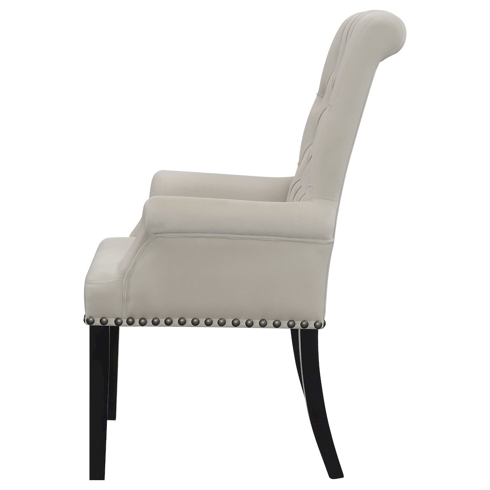 Alana Velvet Upholstered Dining Arm Chair Sand. Picture 5