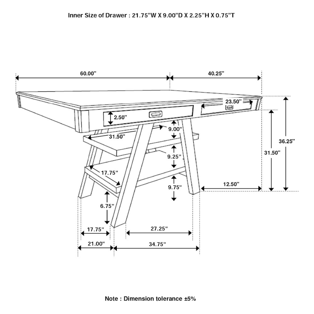 Dewey Rectangular 60-inch Counter Height Dining Table Walnut. Picture 11