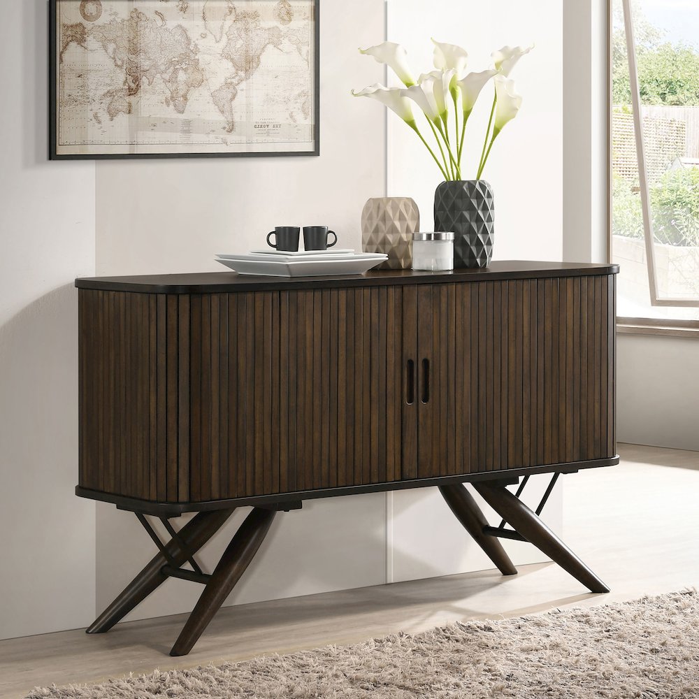 Wes 2-door Sideboard Buffet Storage Cabinet Dark Walnut. Picture 11