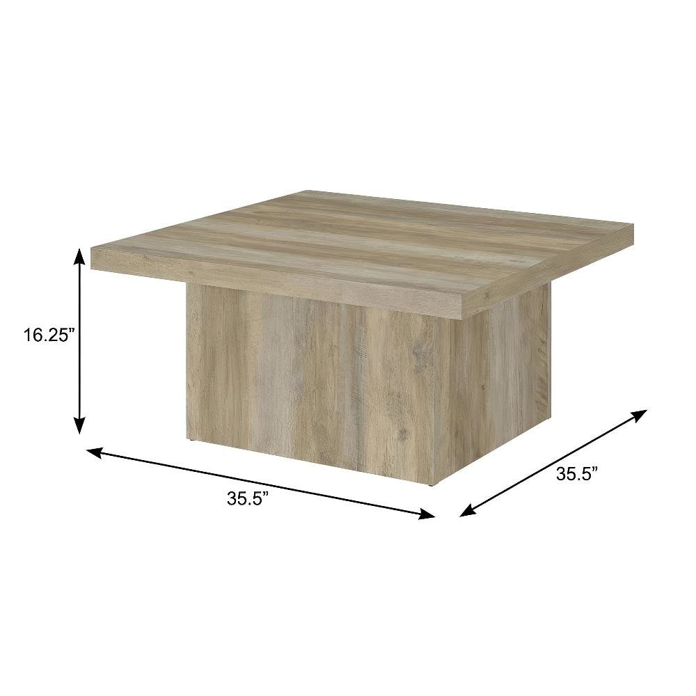 Distressed Pine 2-Piece Square Coffee and End Table Set with Plastic Glides. Picture 4