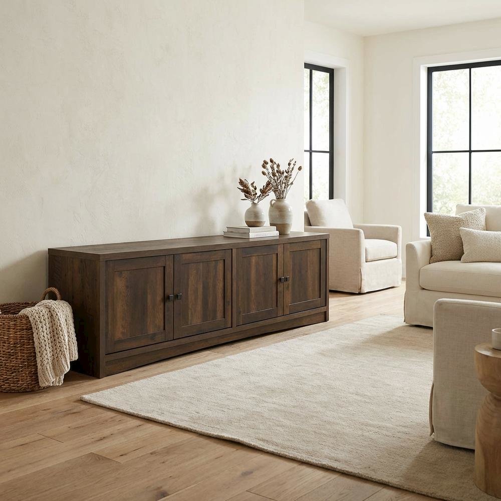 TV stand, 4 doors, engineered wood construction, transitional style. Picture 3