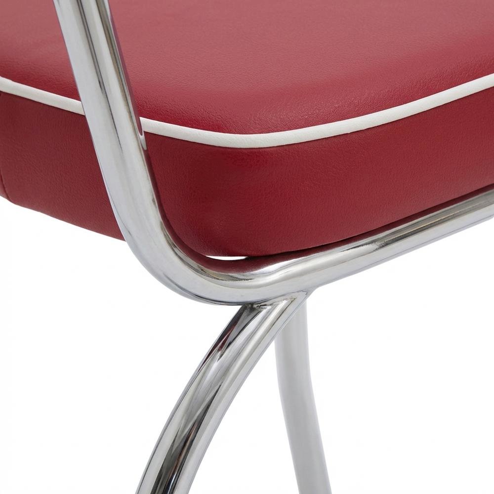 Set of 2 Upholstered Dining Chairs in Red with Chrome Legs for Dining. Picture 7