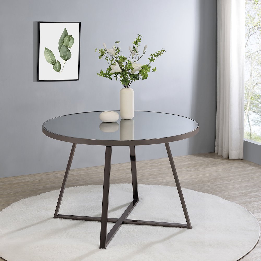 Jillian Round 45-inch Mirror Top Dining Table Black Nickel. Picture 5