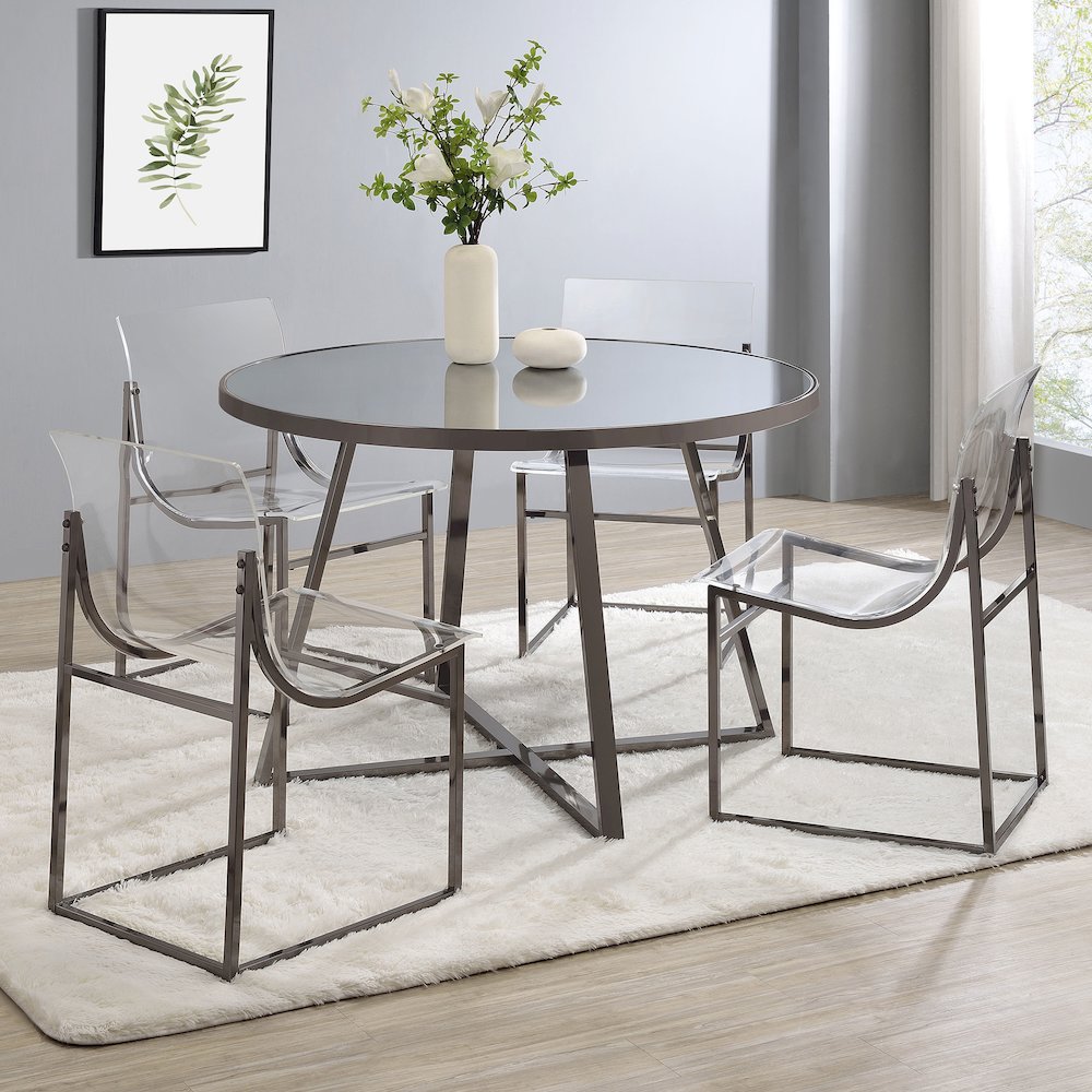 Jillian Round 45-inch Mirror Top Dining Table Black Nickel. Picture 7