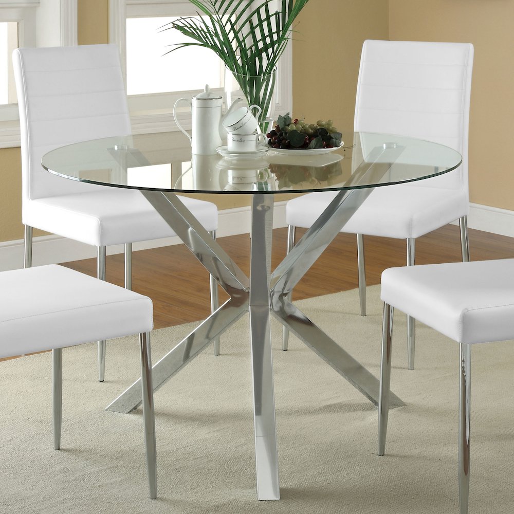 Vance Round 41-inch Glass Top Asterisk Dining Table Chrome. Picture 4