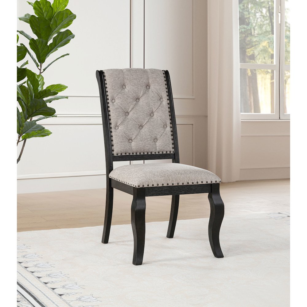 Phelps Upholstered Dining Side Chair Tobacco and Distressed Noir. Picture 2