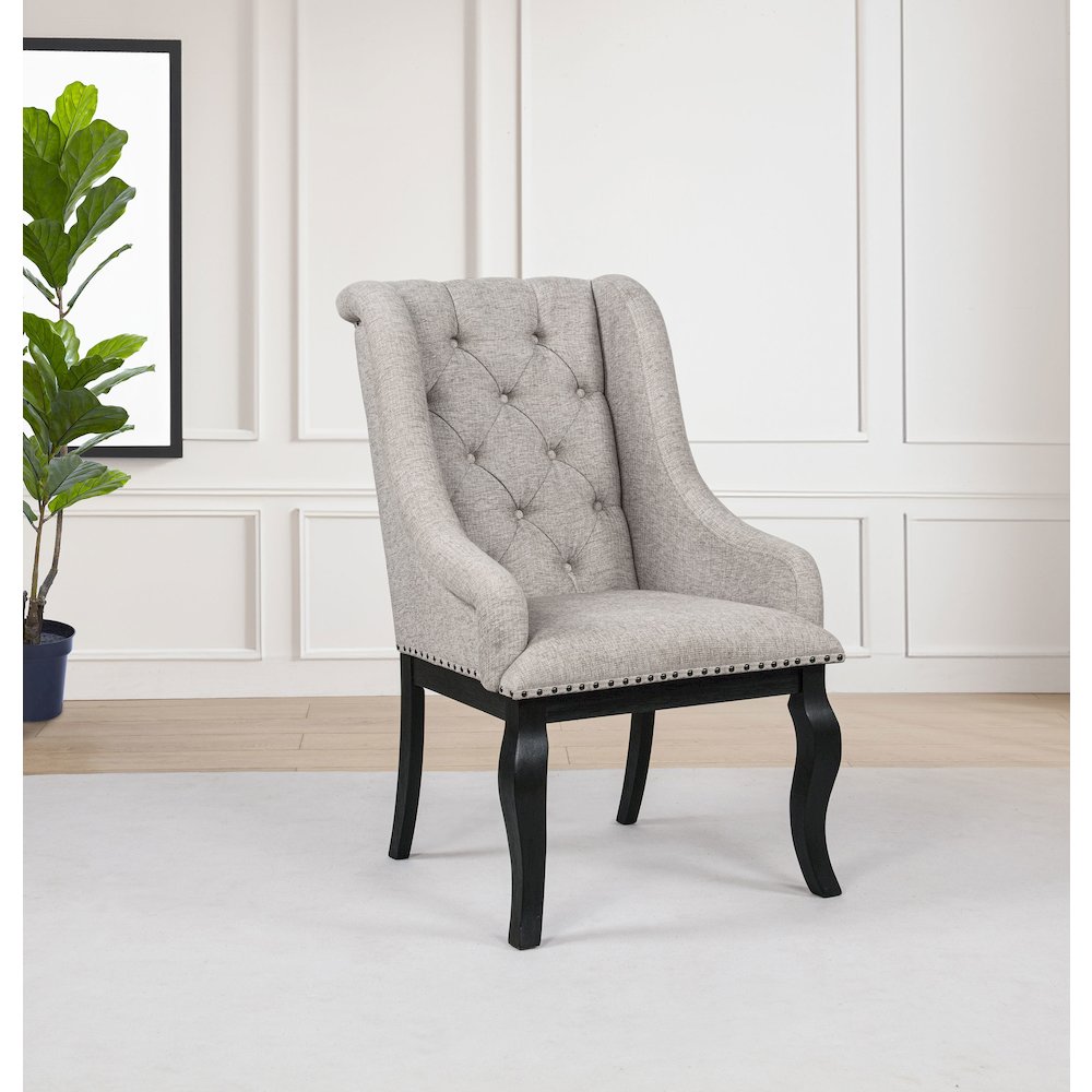 Phelps Upholstered Dining Arm Chair Tobacco and Distressed Noir. Picture 2