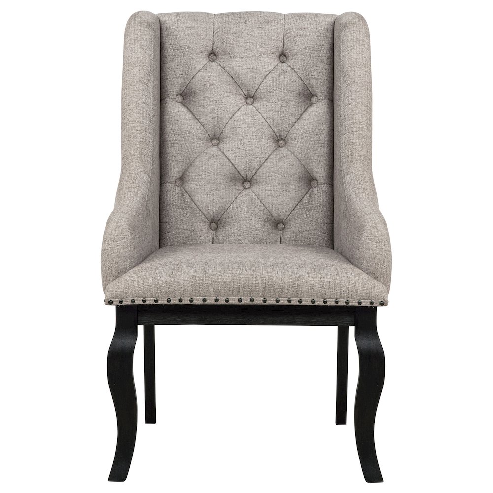 Phelps Upholstered Dining Arm Chair Tobacco and Distressed Noir. Picture 4
