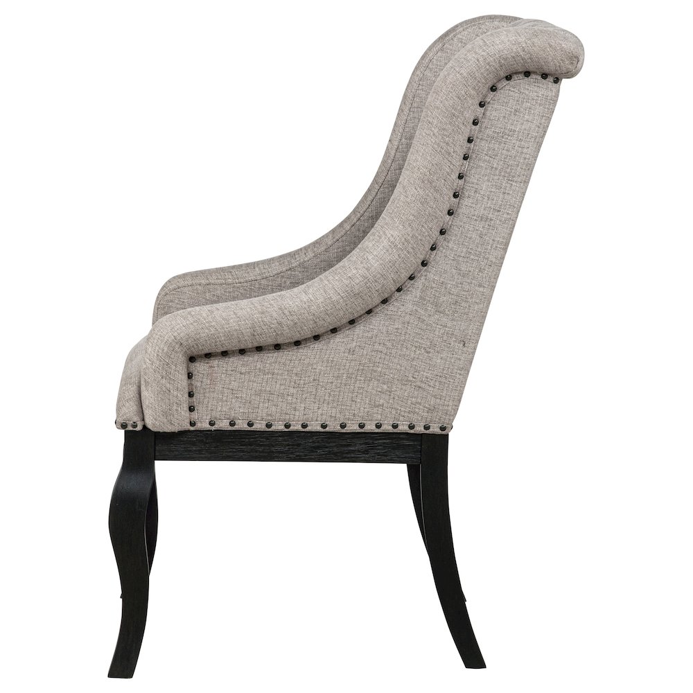 Phelps Upholstered Dining Arm Chair Tobacco and Distressed Noir. Picture 6