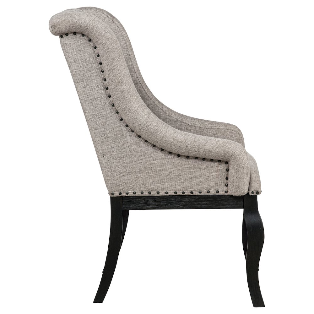 Phelps Upholstered Dining Arm Chair Tobacco and Distressed Noir. Picture 10