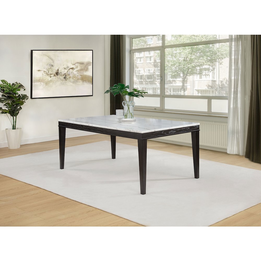Averill 72-inch Rectangular White Marble Top Dining Table Coffee Bean. Picture 2