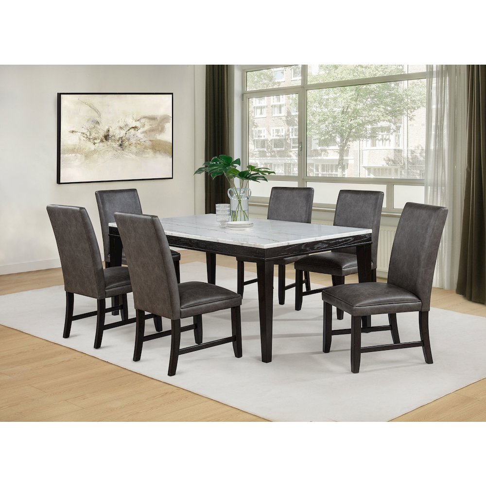Averill 72-inch Rectangular White Marble Top Dining Table Coffee Bean. Picture 16