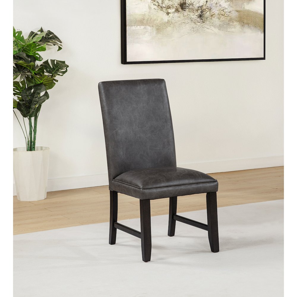 Averill Faux Leather Upholstered Dining Side Chair Dark Grey (Set of 2). Picture 2