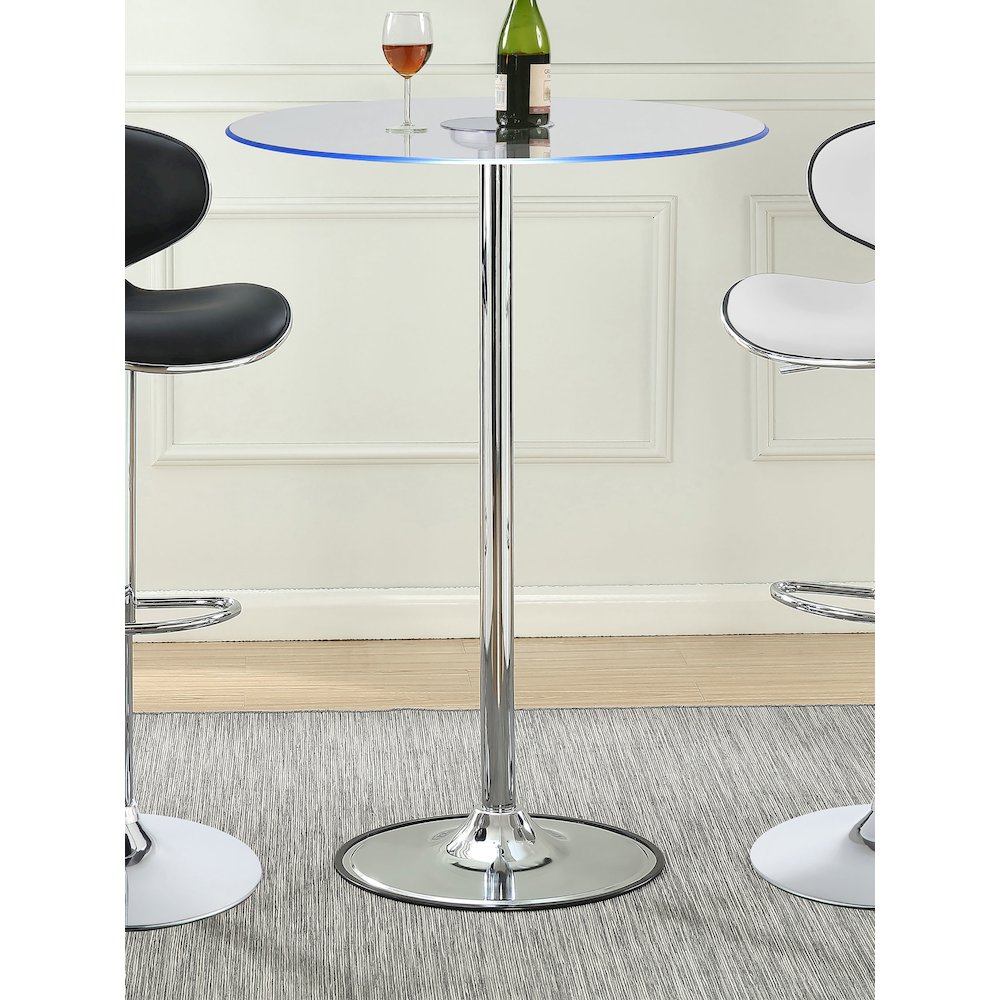 Thea Round 28-inch Glass Top LED Bistro Bar Table Chrome. Picture 10