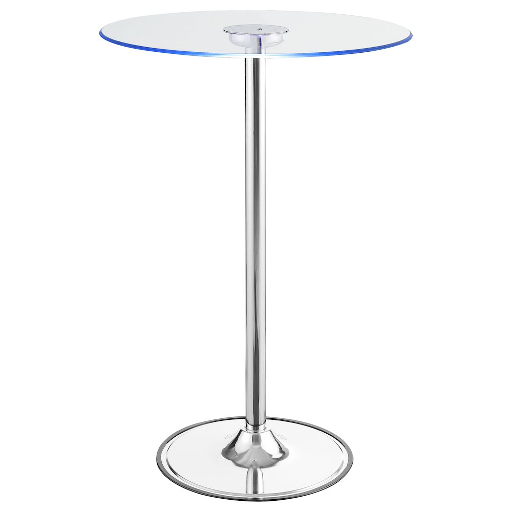 Thea Round 28-inch Glass Top LED Bistro Bar Table Chrome. Picture 4