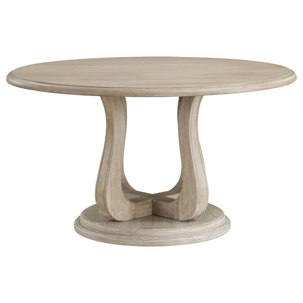 Trofello Round 60-inch Pedestal Dining Table White Washed. Picture 3