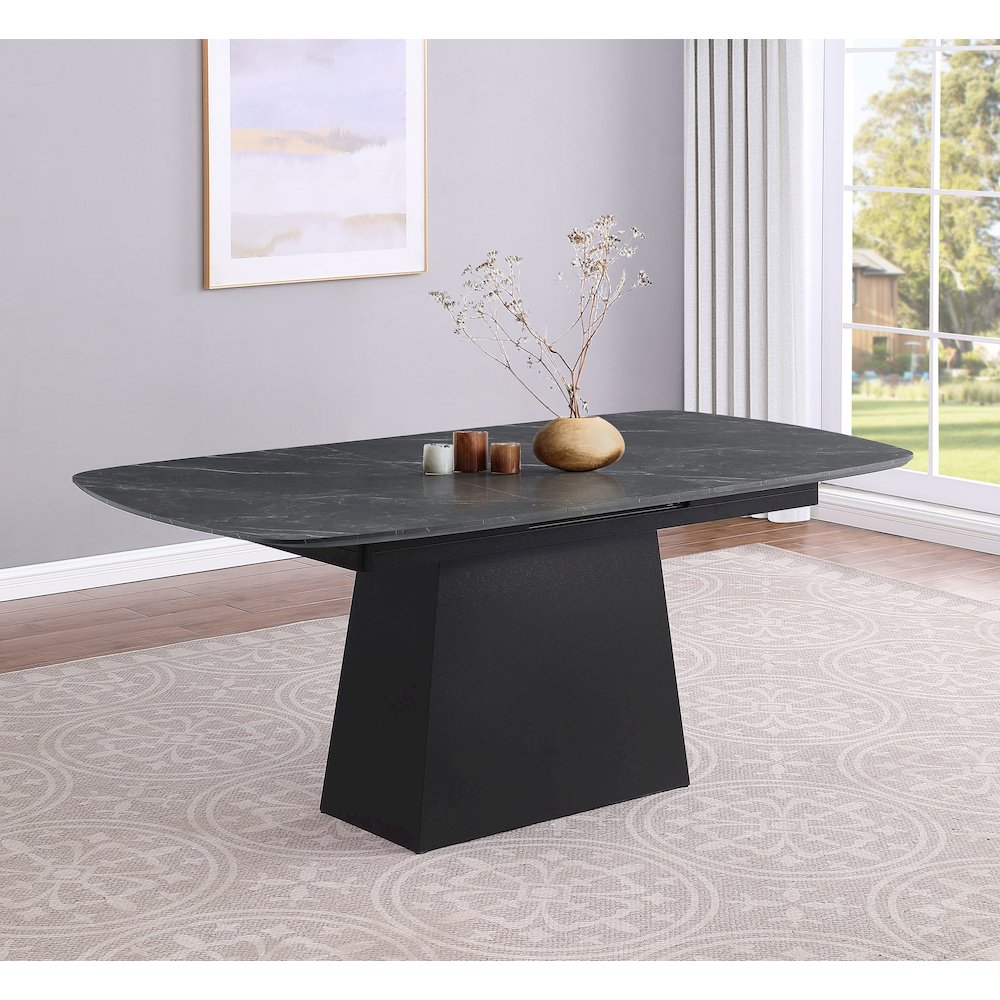 Potero 73-inch Faux Marble Extension Leaf Dining Table Black. Picture 2