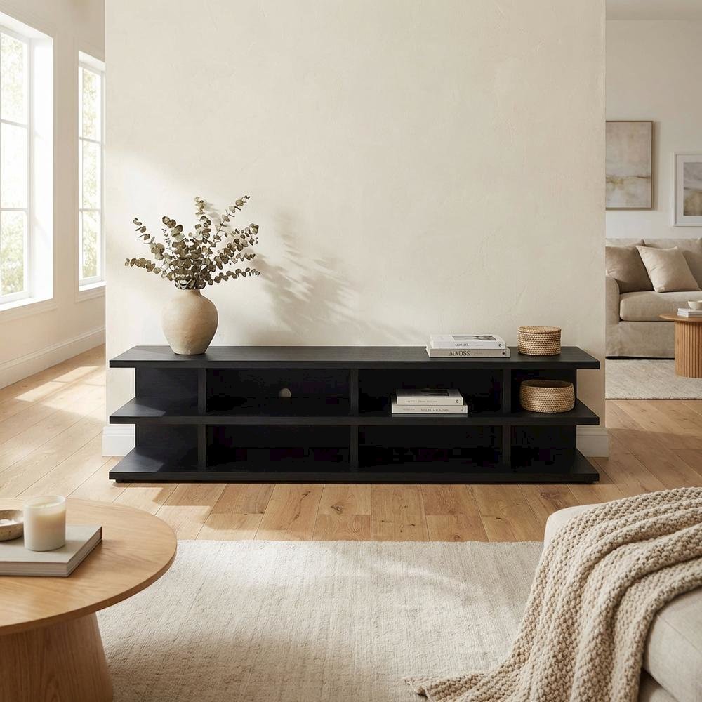 Black 78-Inch 2-Tier TV Stand Media Console with Contemporary Style. Picture 3