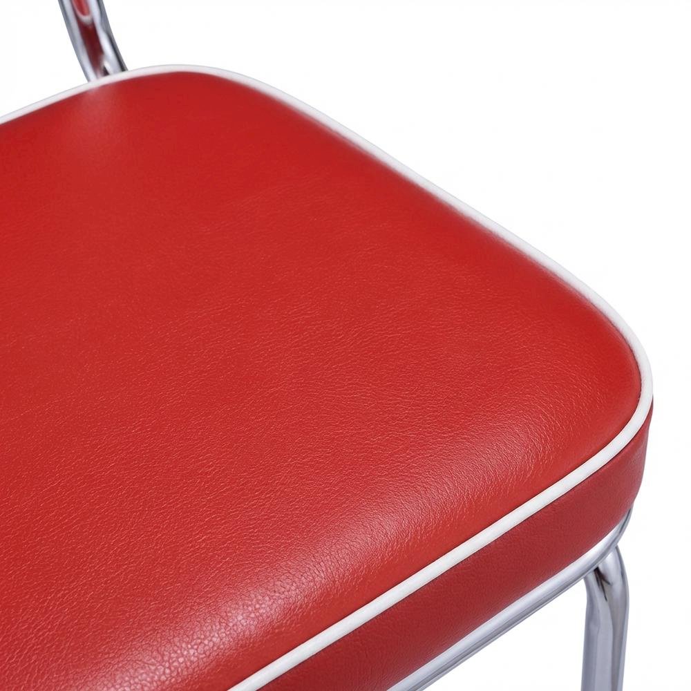 Set of 2 Upholstered Dining Chairs in Red with Chrome Legs for Dining. Picture 8