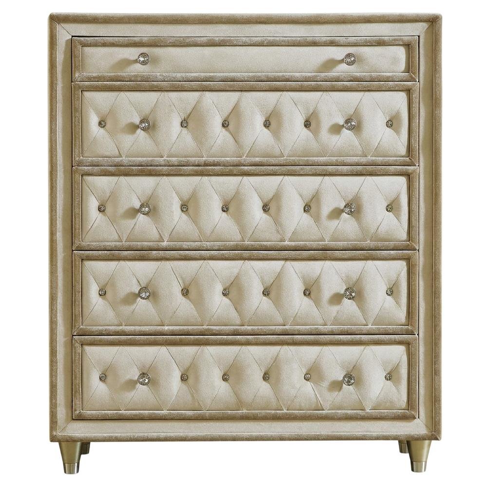 Ivory and Camel Bedroom Chest with 5 Drawers for Storage and Organization. Picture 6